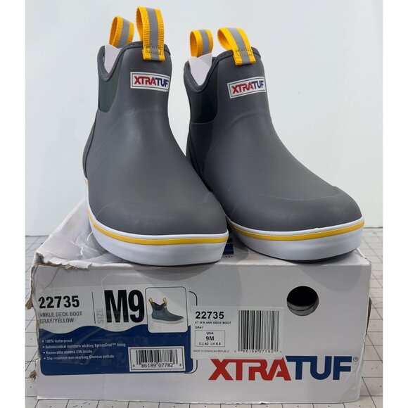 Xtratuf Mens 6” Ankle Deck Boots Gray/Yellow Waterproof Slip-Resistant Sz. 9 New - Picture 1 of 8